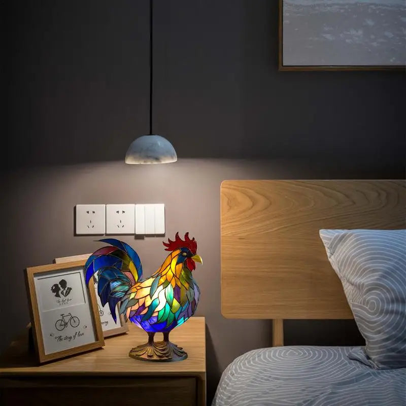 Stained Glass Rooster Desk Lamp