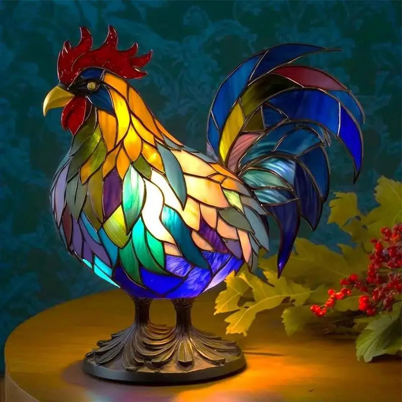 Stained Glass Rooster Desk Lamp