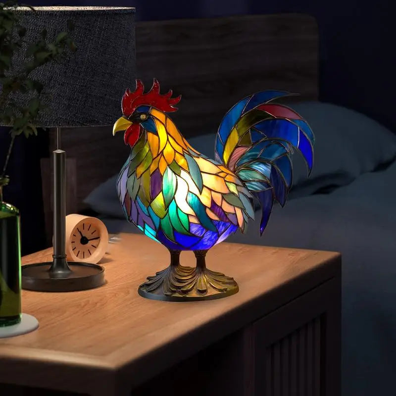 Stained Glass Rooster Desk Lamp