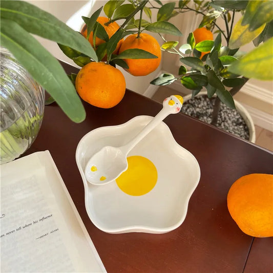 Ceramic Egg Plate with Spoon